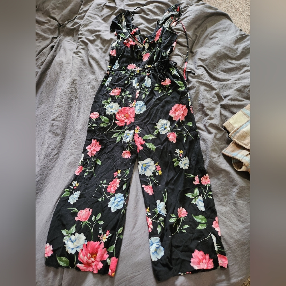 Xhilaration Black Floral Jumpsuit